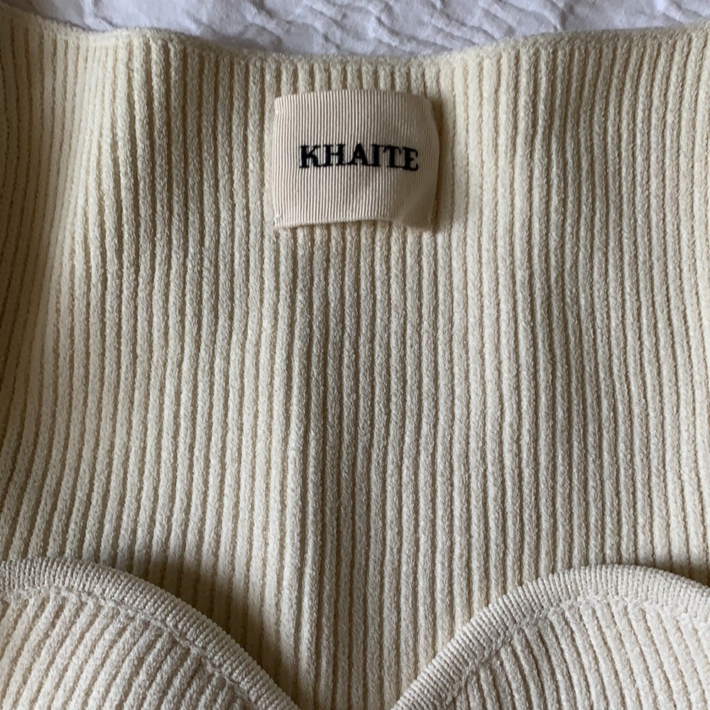 KHAITE Maddy Ivory Ribbed Sweetheart Neckline Top - Picture 4 of 9